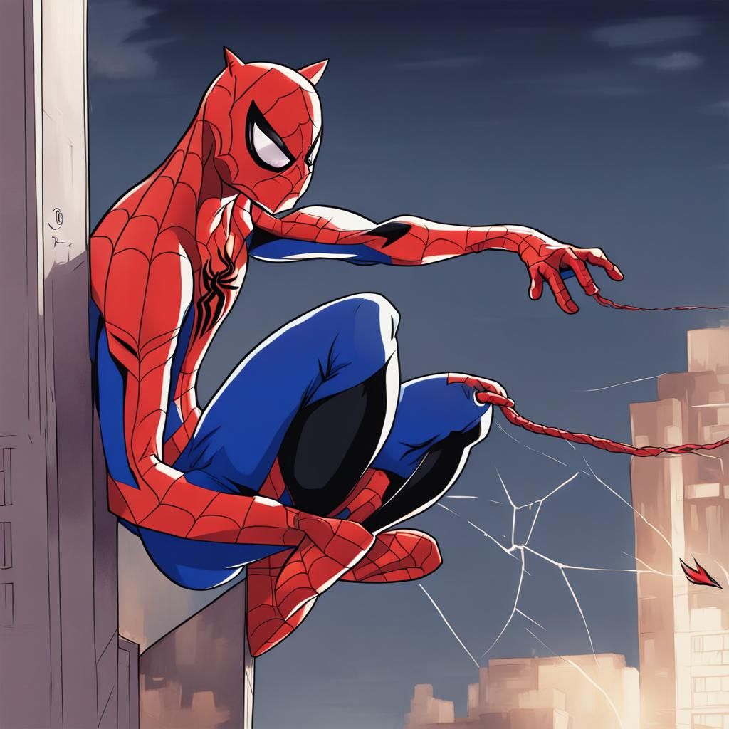 Spider-Cat Anime Style Illustration