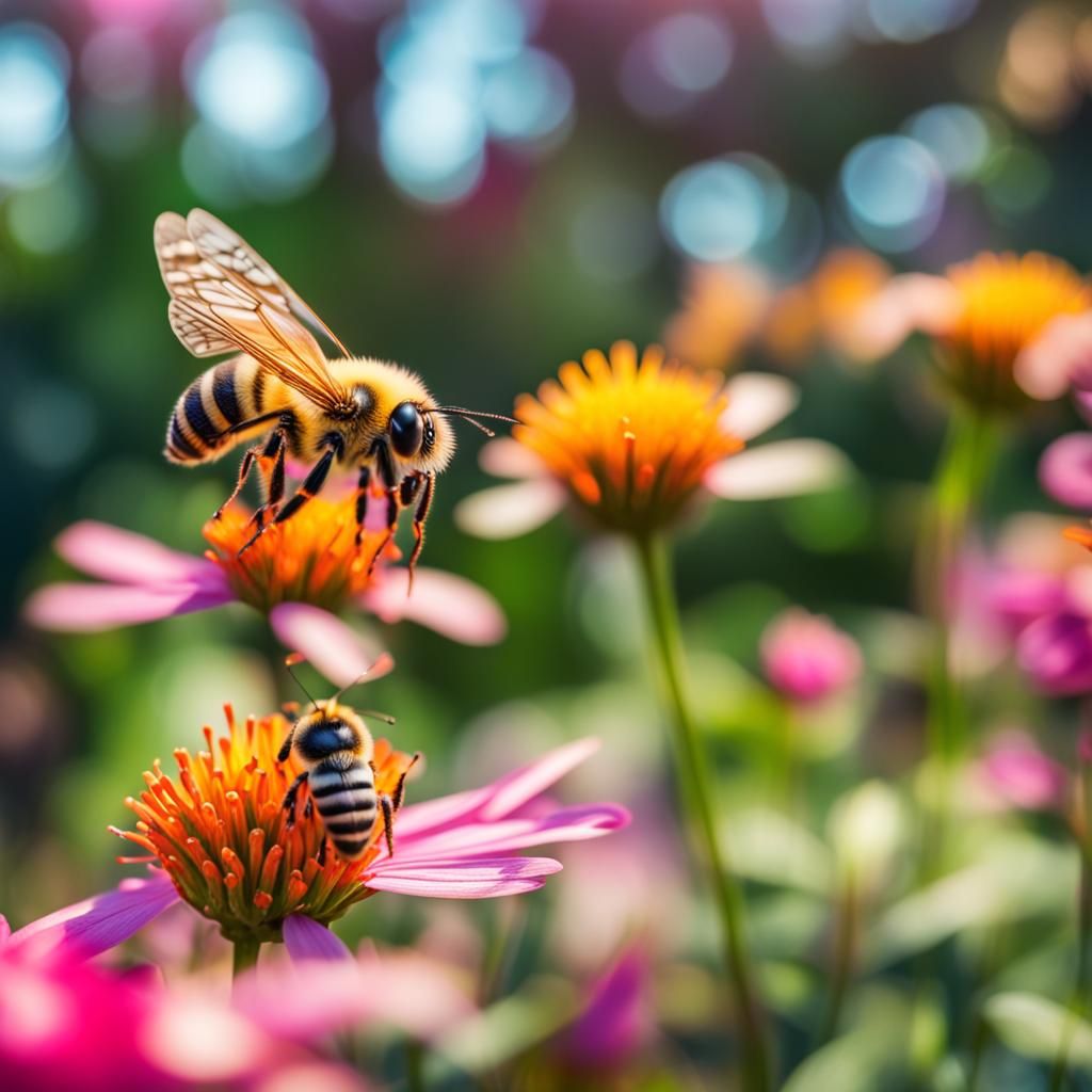 Bee and Butterfly in Magical Garden Cartoon