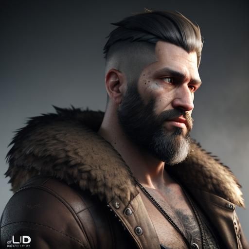 Rugged Man with Beard in 3D Cinematic Style