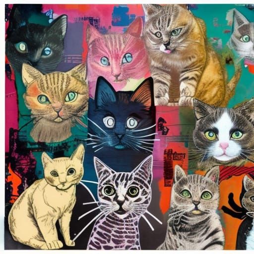 Cats Collage in Modern Boho Artistic Style