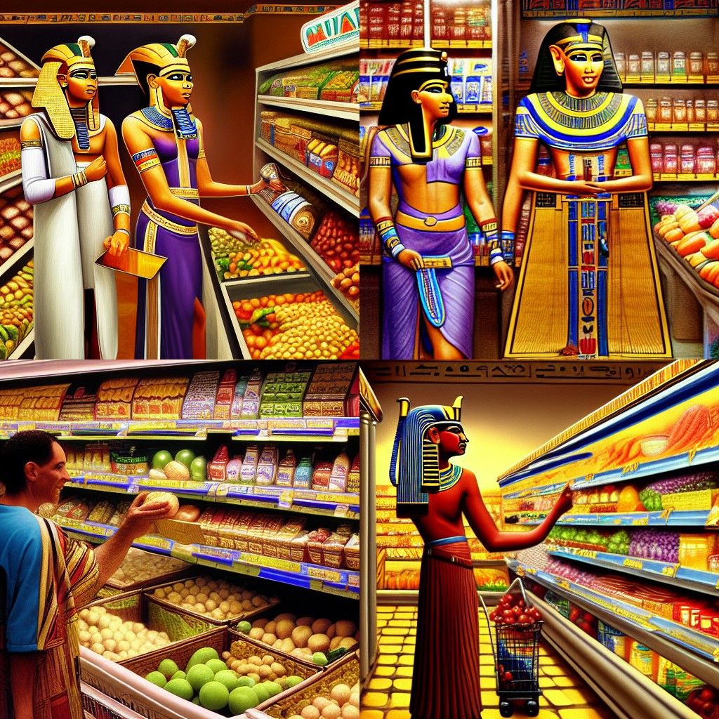 Pharaoh's Supermarket Trip: Digital Art in Realistic Style