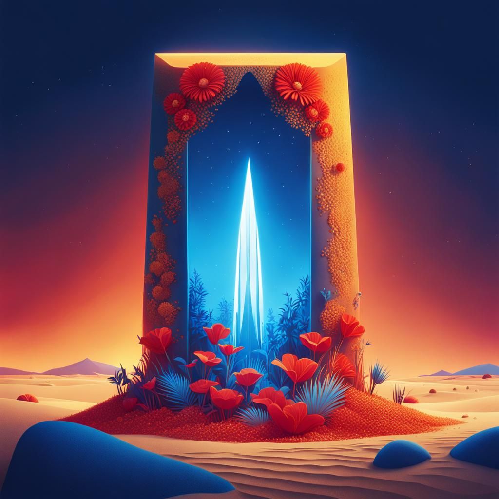 Surreal Monolith in Desert Landscape