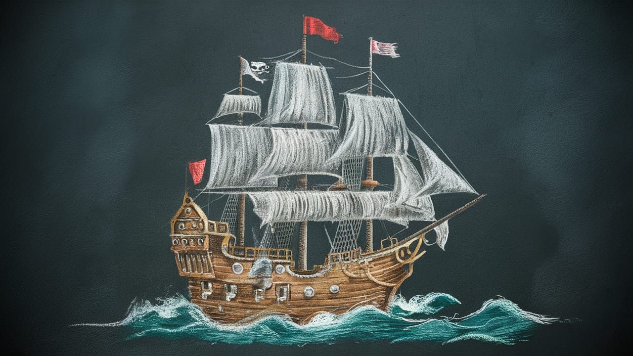 Pirate Ship Chalk Drawing: Artistic Masterpiece