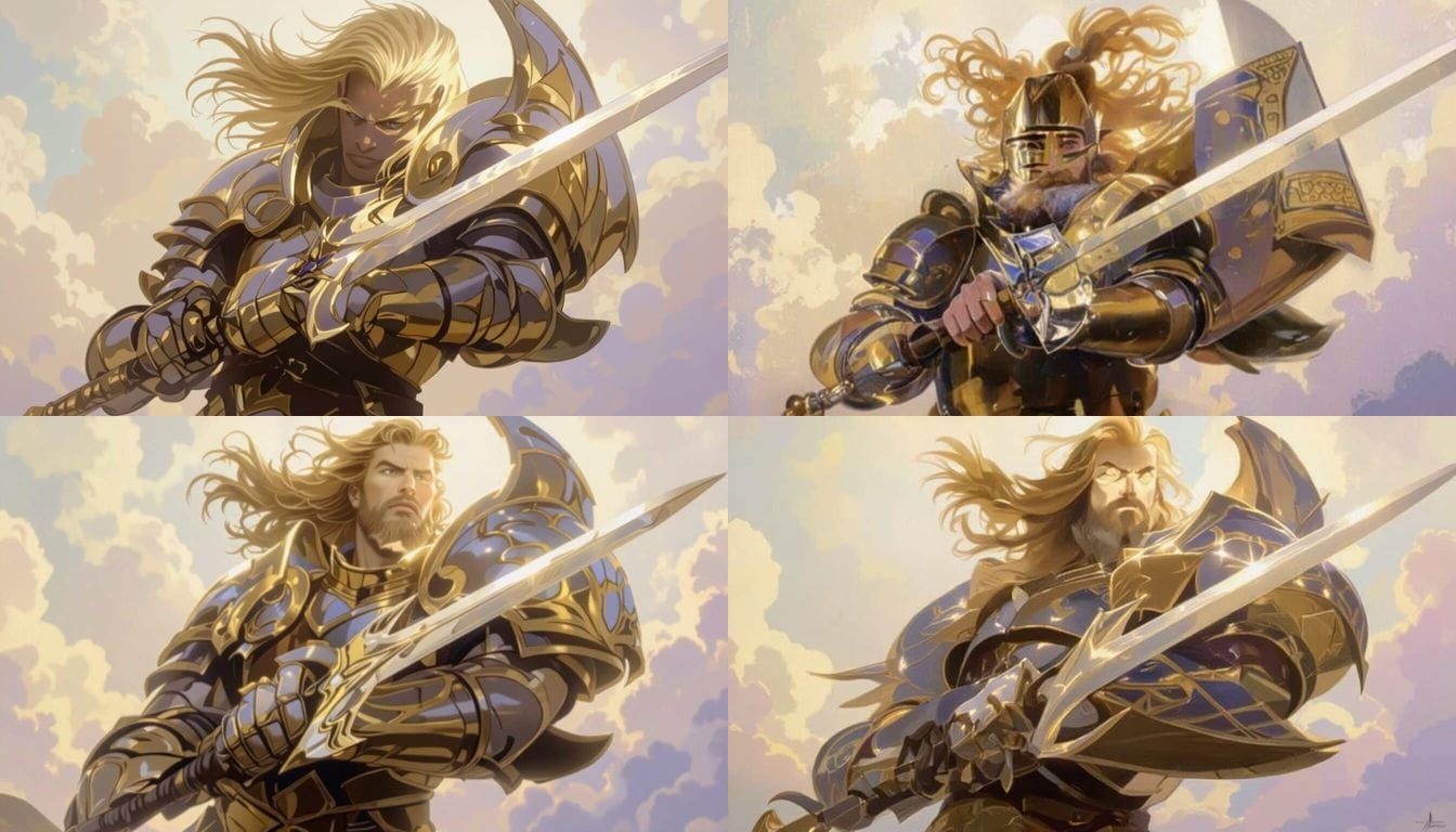 Majestic Golden Paladin with Long Blonde Hair