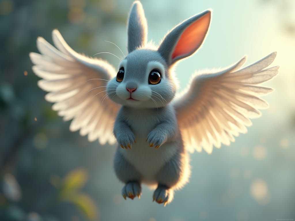Dreamlike Dutch Rabbit with Angel Wings, Highly Detailed Dig...