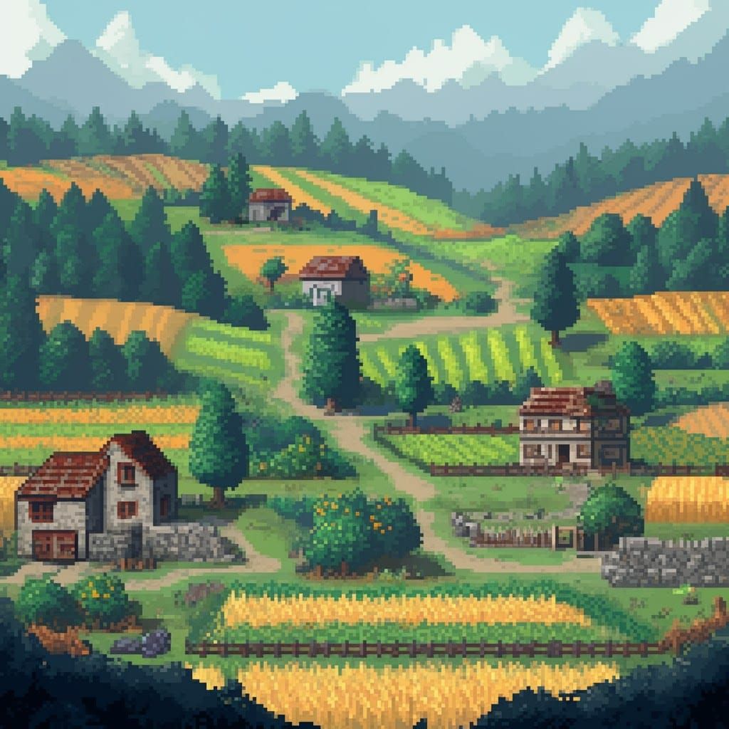 8-Bit Pixel Art Farmland Landscape