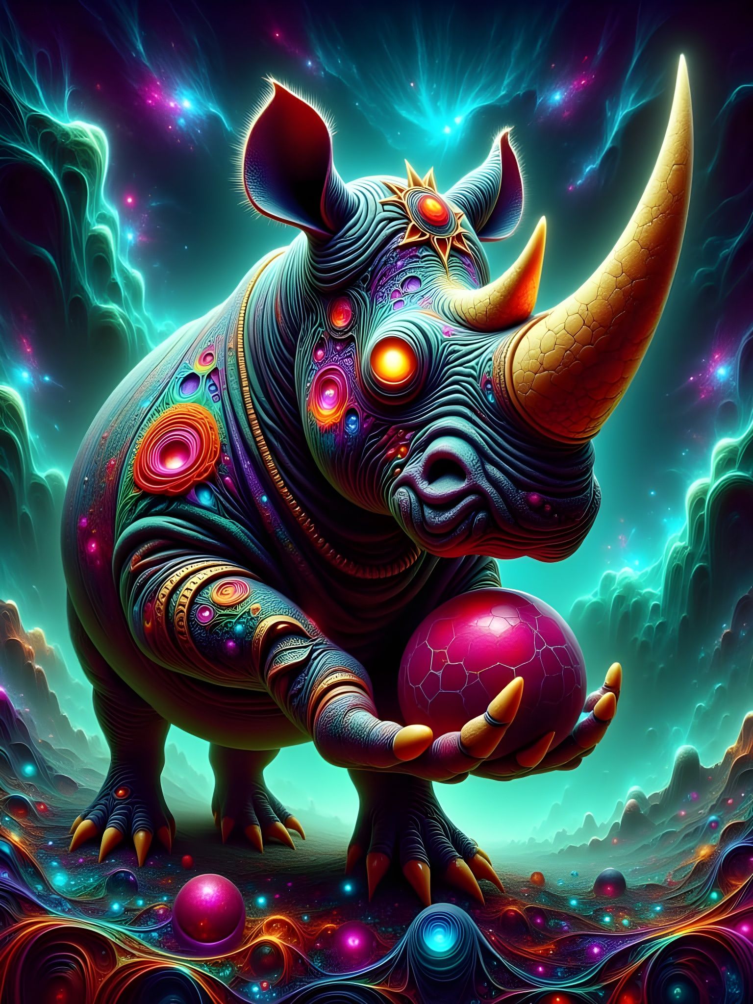 Surreal Rhino in Dark Fabric Fashion