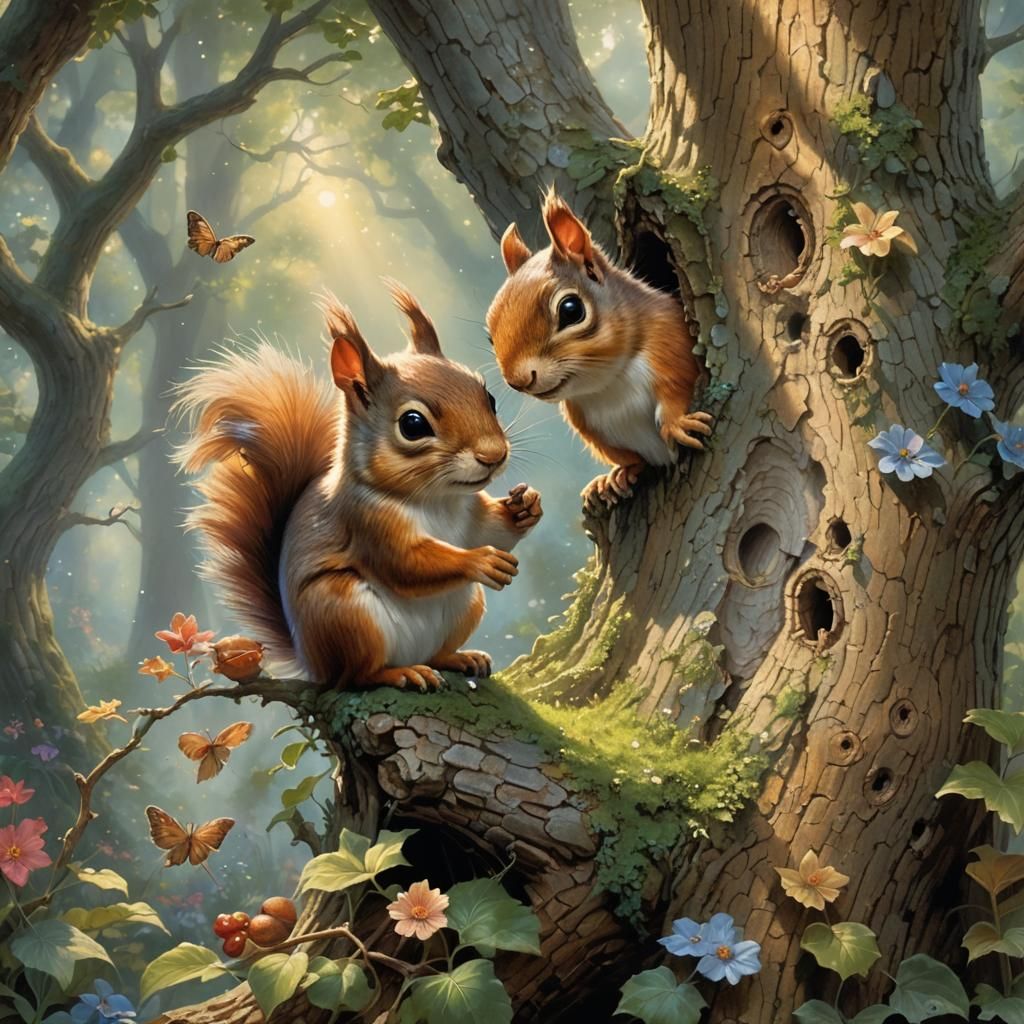 Fairy and Squirrel in Summer: A Fantasy Scene