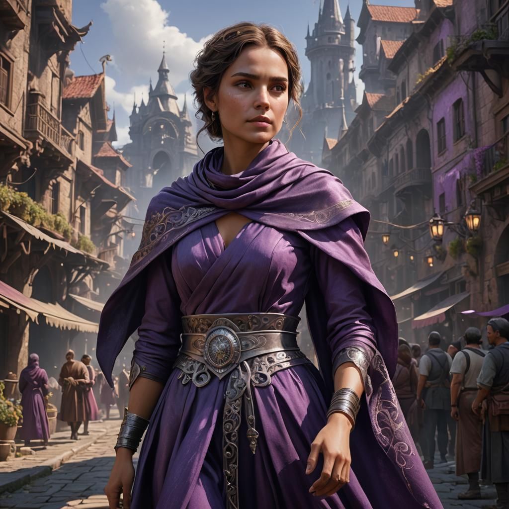 Woman in Purple Dress with Steel Scarf