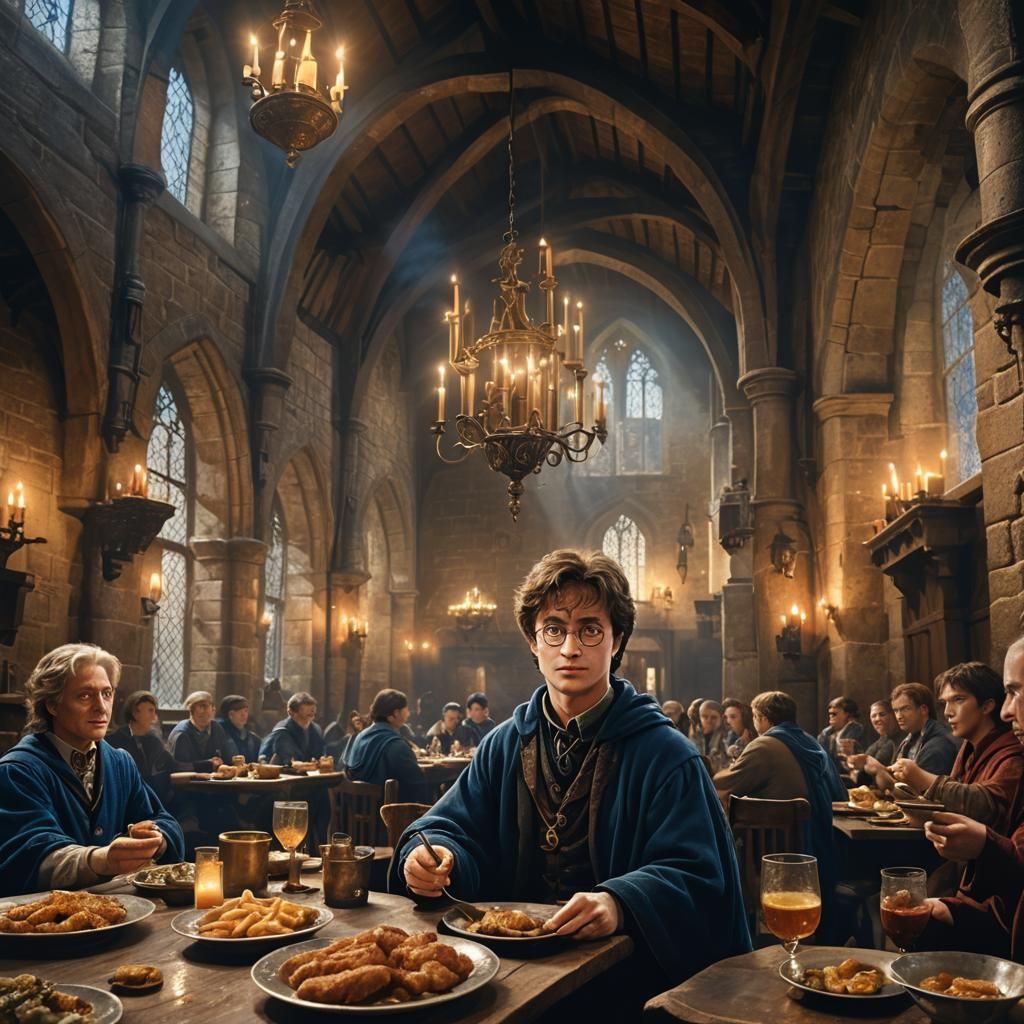 Harry Potter Eating Schnitzel: Fantasy Concept Art