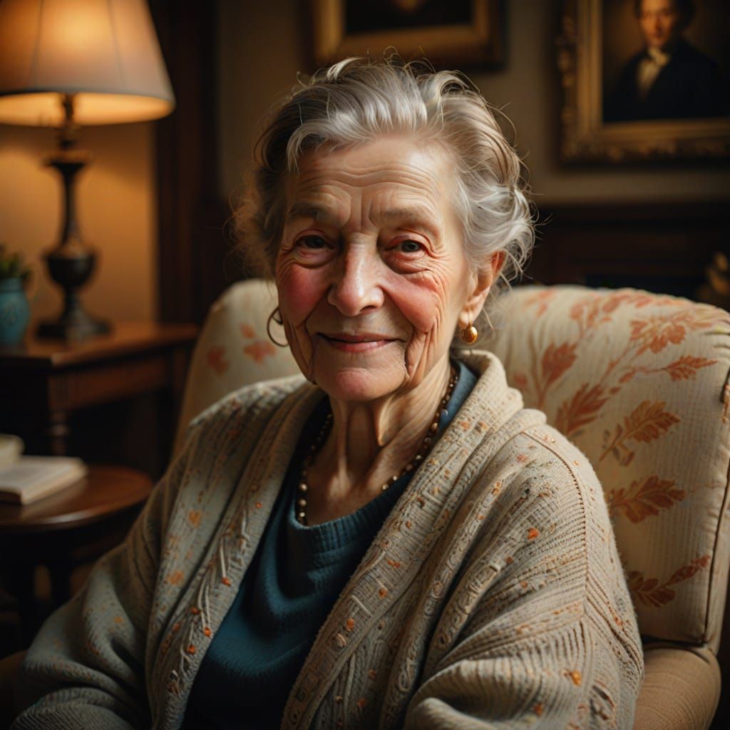 Warm Impressionist Portrait of a Cozy Grandmother