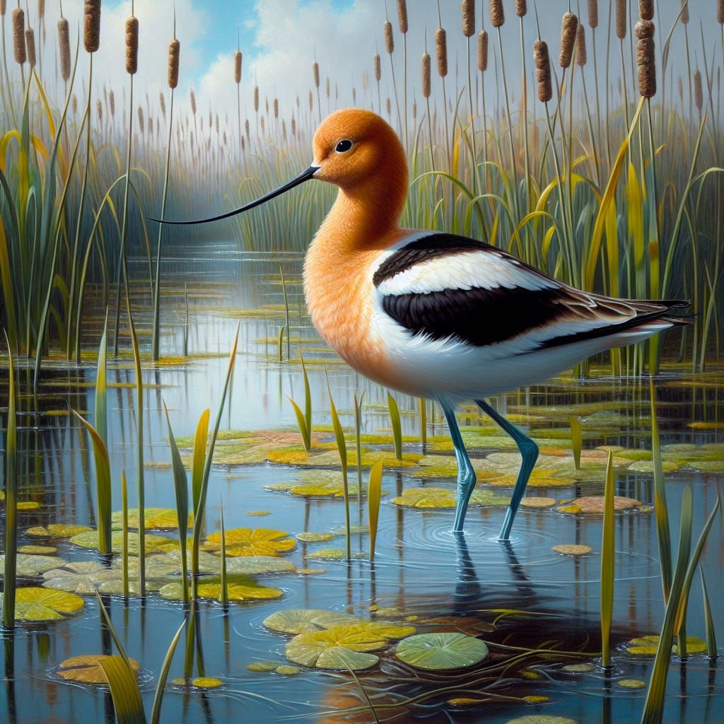 Vibrant Oil Painting of an American Avocet in a Southern Can...