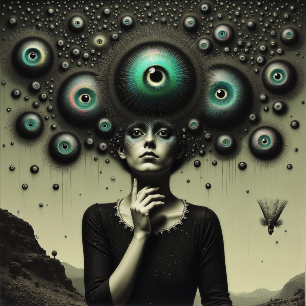 Dreamlike Portrayal of Inner Critics Surrounding a Contempla...