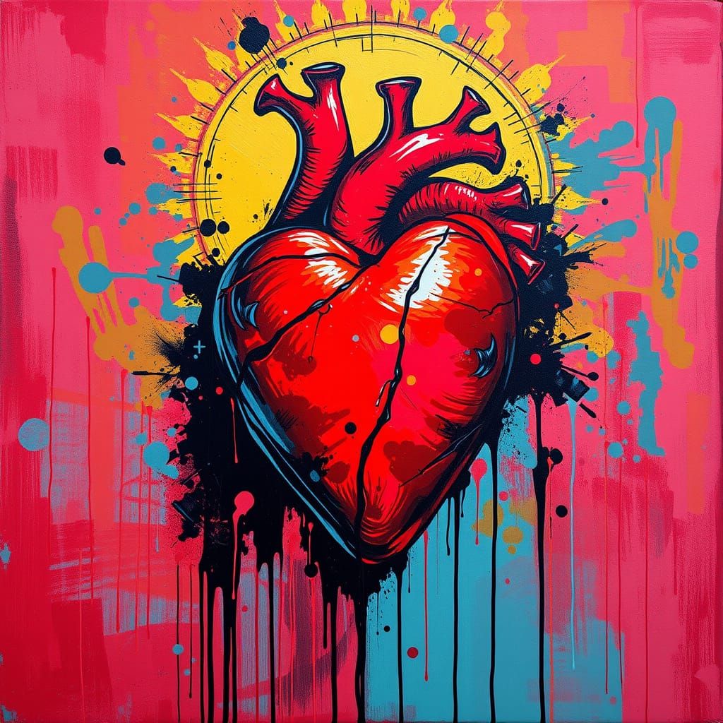 Vibrant Graffiti Heart with Golden Halo