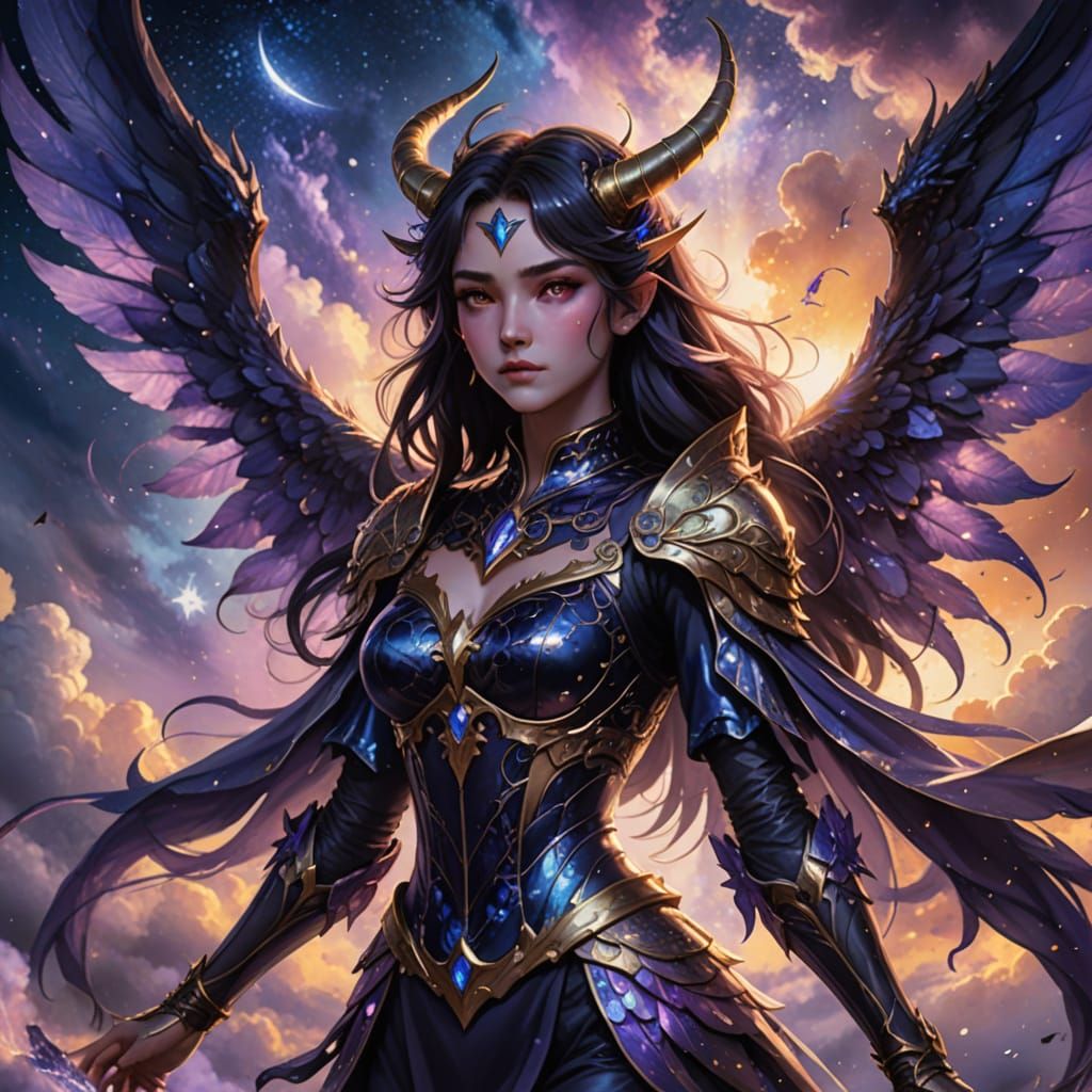 Elegant Demon Woman in Watercolour Anime Style