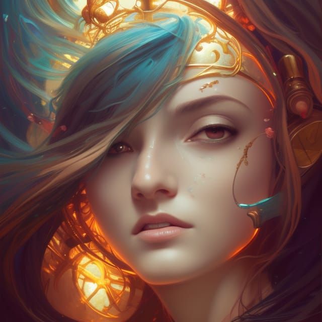 Goddess of Time Portrait in Art Nouveau Style