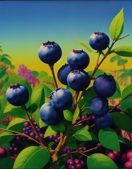 Blueberries in Vaporwave Cel-Shaded Style
