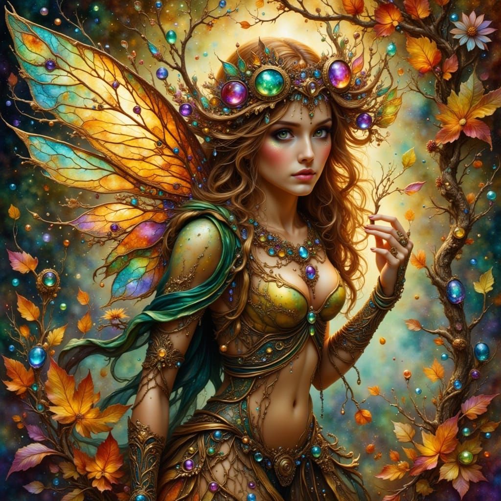 Enchanting Autumn Fairy Portrait with Ethereal Glow