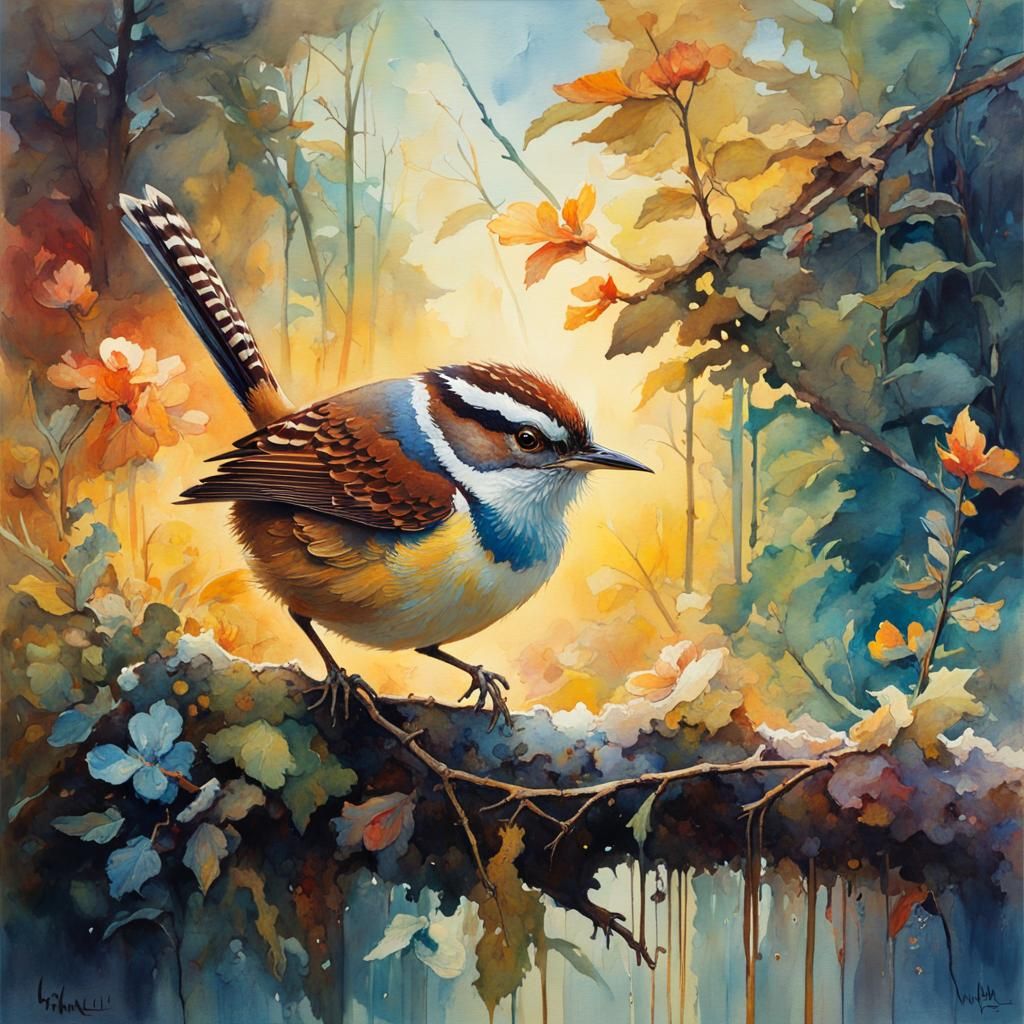 Carolina Wren in Hyperdetailed Fantasy Watercolour