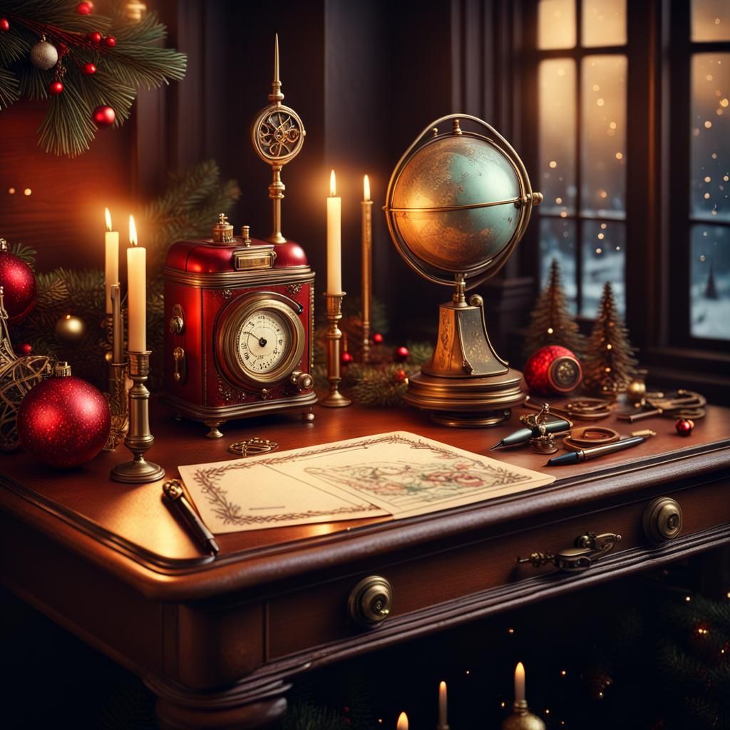 Vintage Christmas Postcard in Art Nouveau Interior