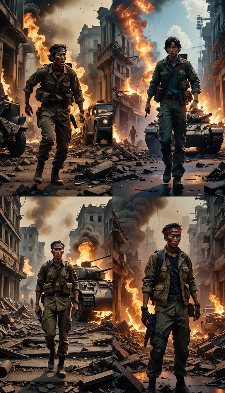 Young Indonesian Freedom Fighter in Intense Battle