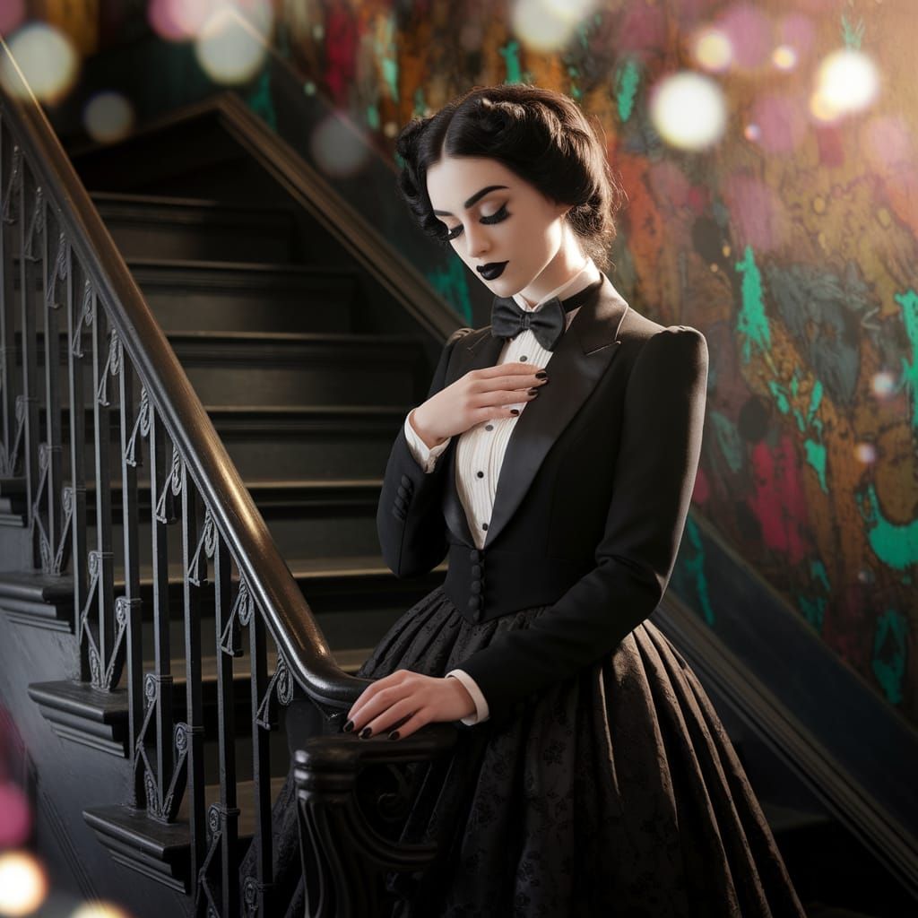 Gothic Elegance Portrait in Art Nouveau Style