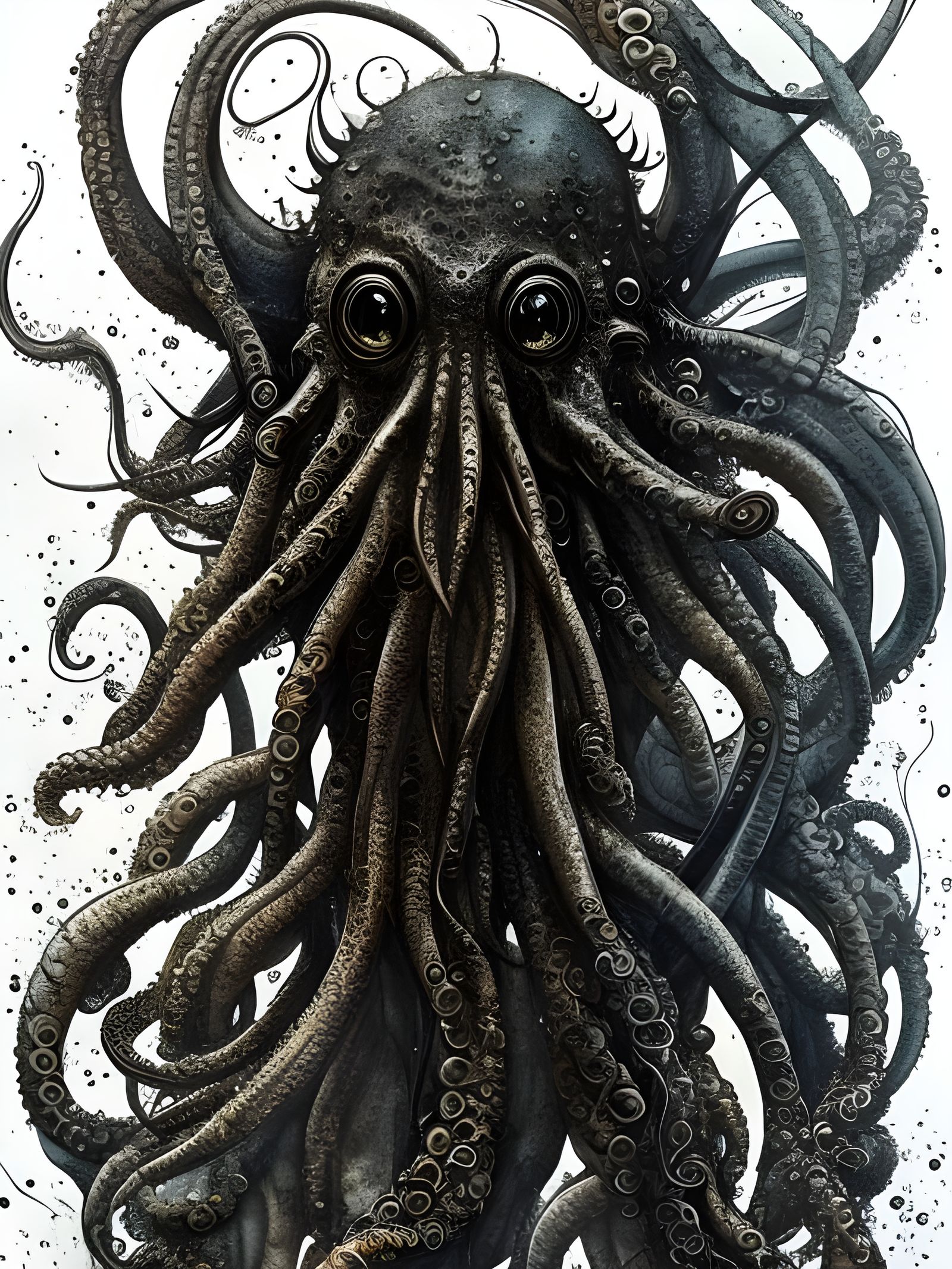 Detailed Ink Portrait of Cthulhu in Gouache Style