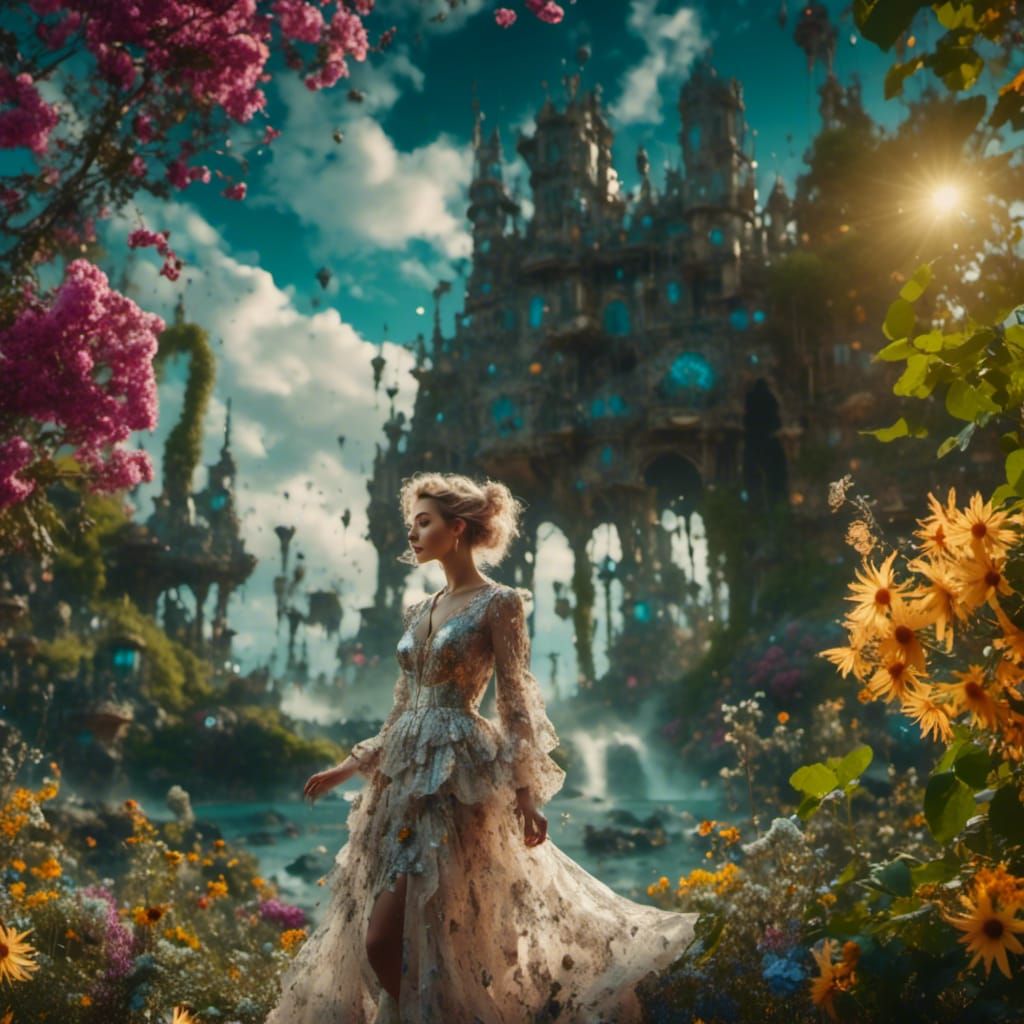 Botanical Collage with Vintage Lady: Detailed Matte Painting