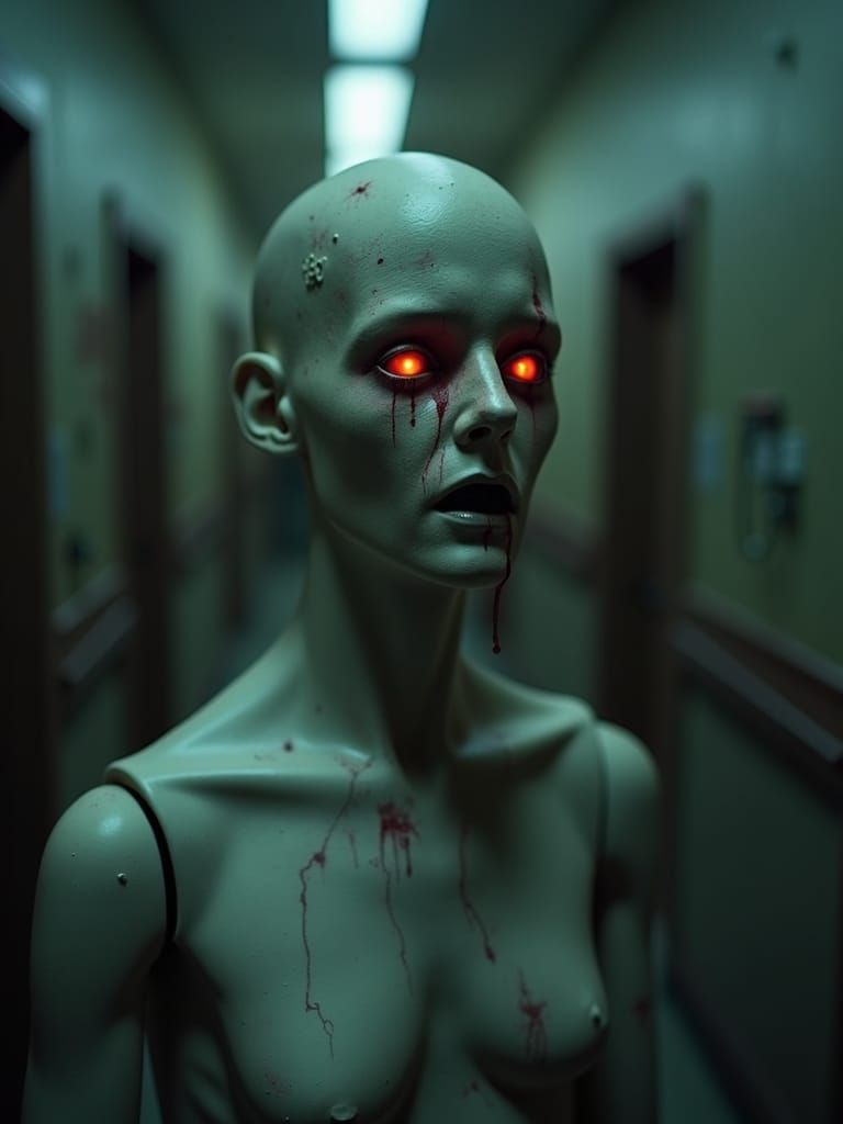 Haunted Asylum Mannequin with Glowing Eyes