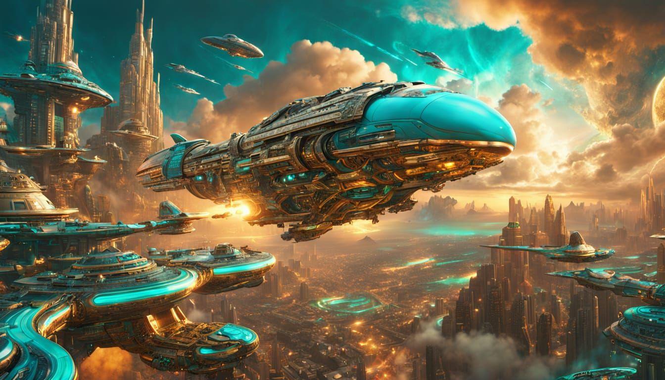 Spaceship Flies Through the Turquoise Curve