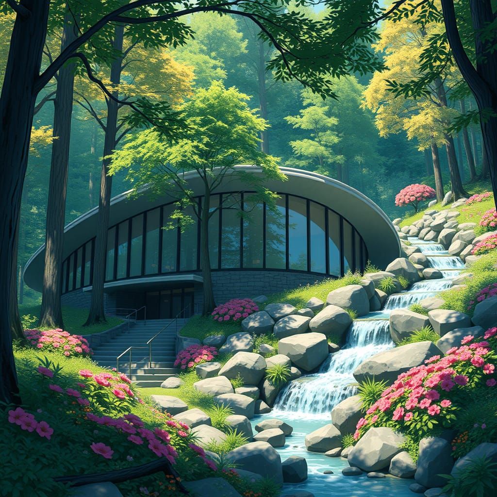 Serene Pokémon Center in Vibrant Forest Landscape