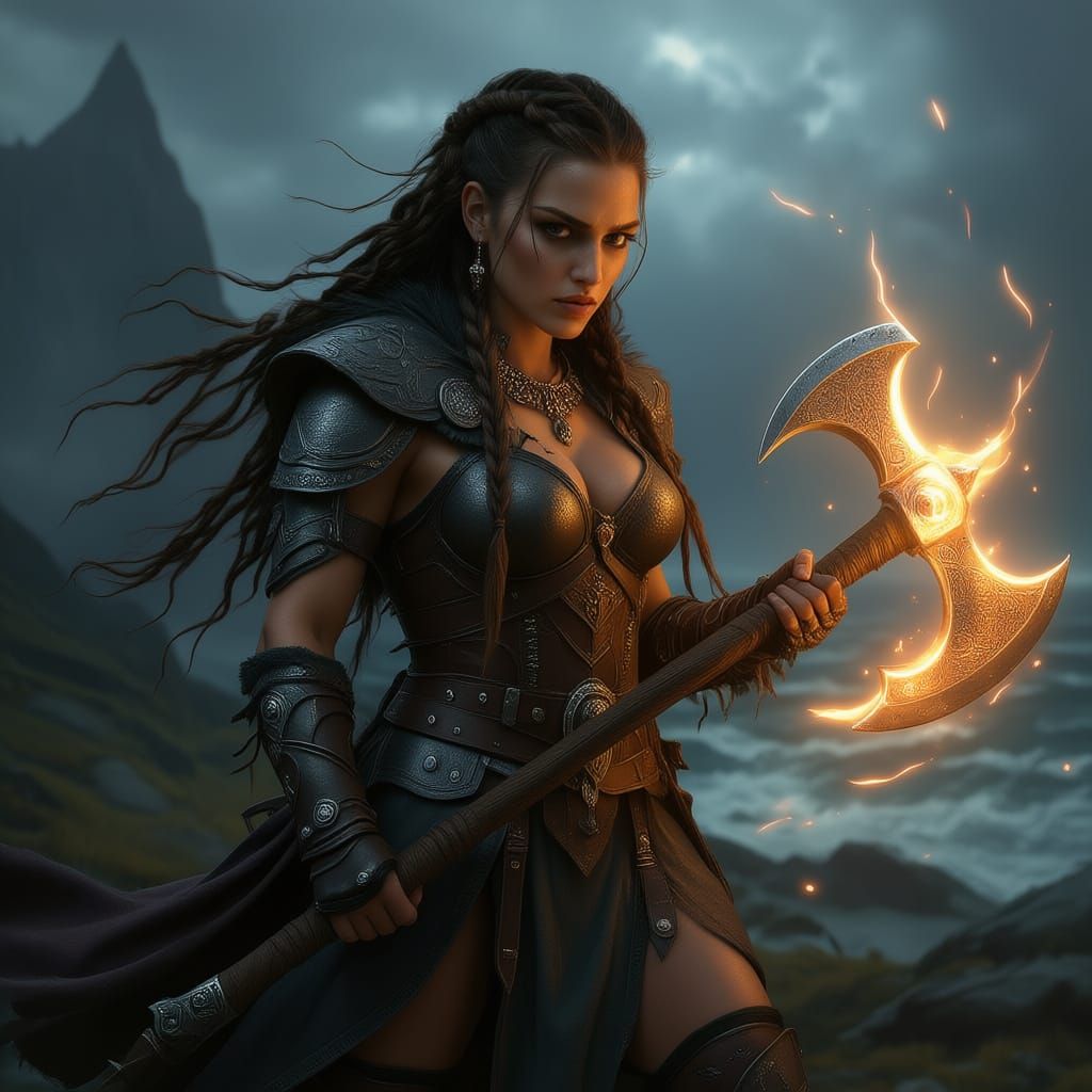 Viking Woman Warrior with Dark Hair
