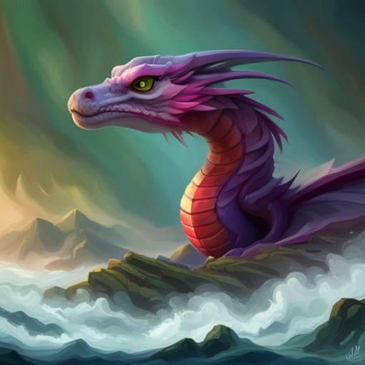 Magenta Dragon with Garnet Eyes: Fantasy Concept Art
