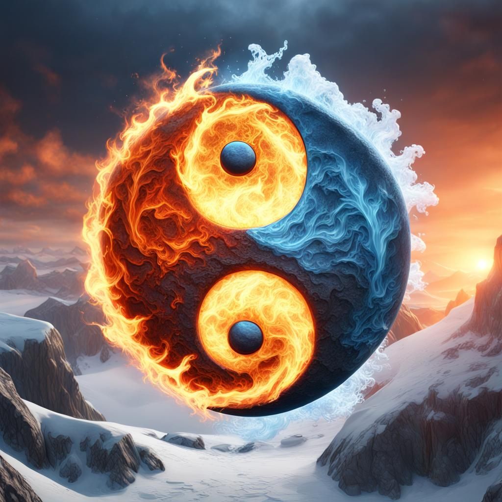 Fire and Ice Yin Yang in Digital Painting