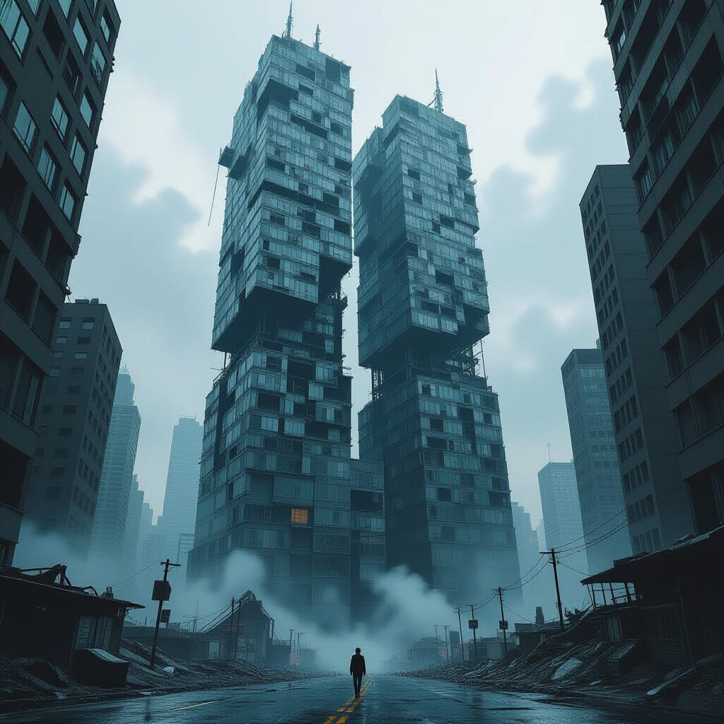 Surreal Skyscrapers Bend in Dystopian Landscape