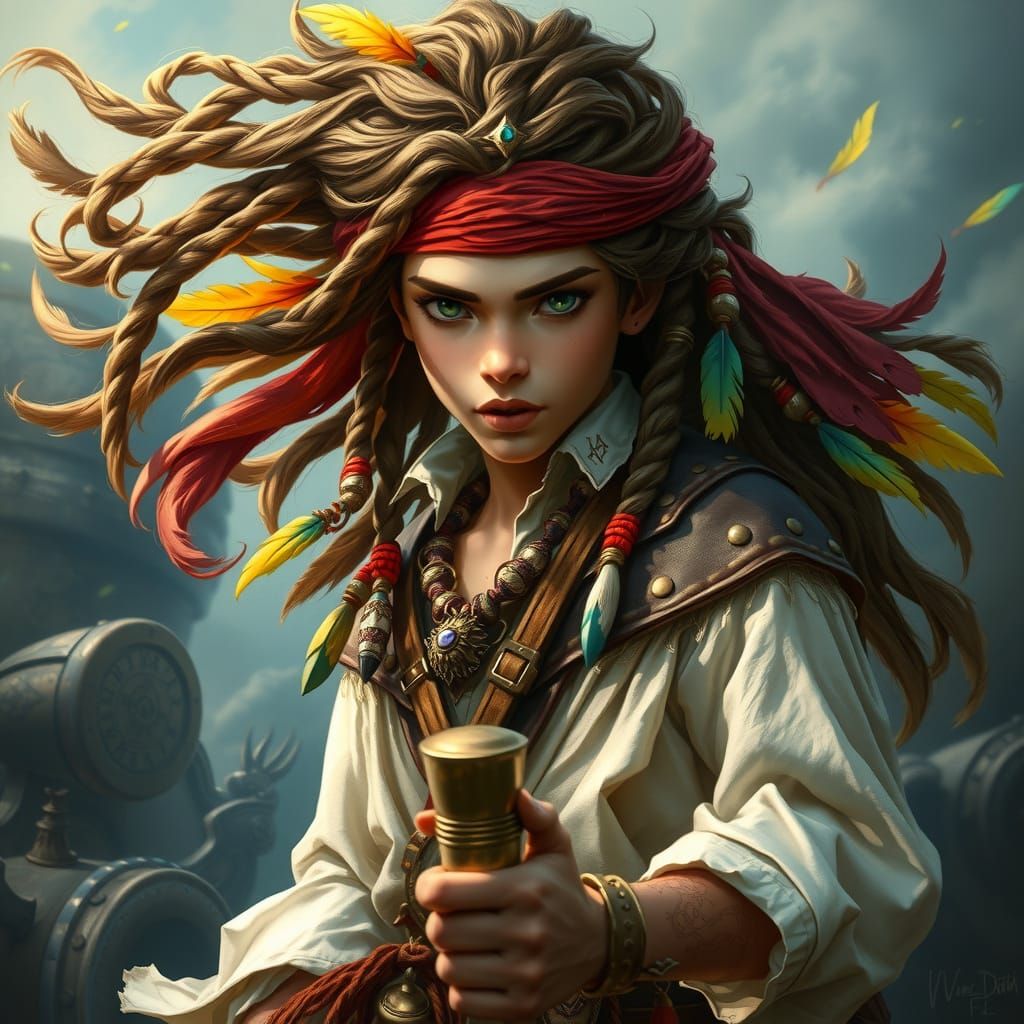 Majestic Pirate Cultivator in Earth-Toned Armor