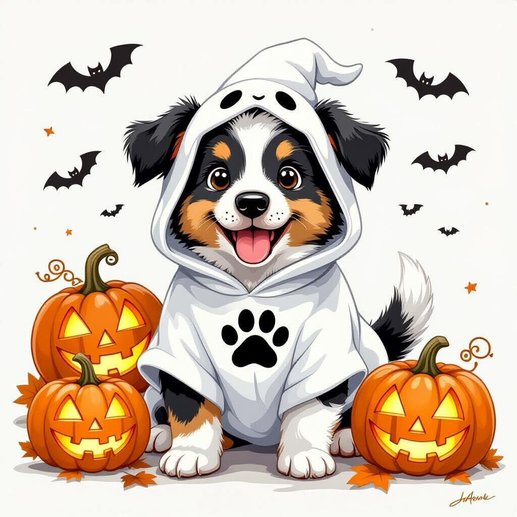 Border Collie Puppy's Halloween Ghost Costume