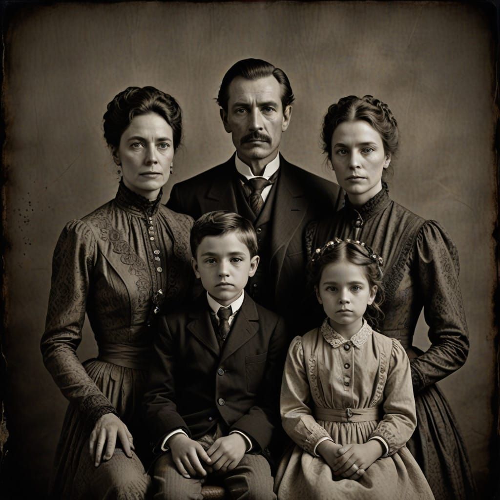 Victorian Era Family Portrait in Sepia Tones