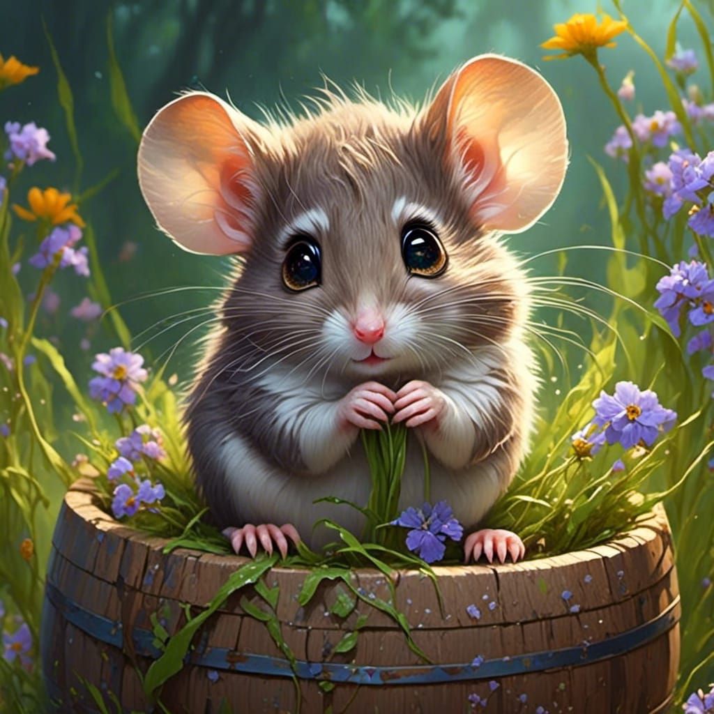Adorable Mouse with Hazel Eyes in Wildflower Meadow