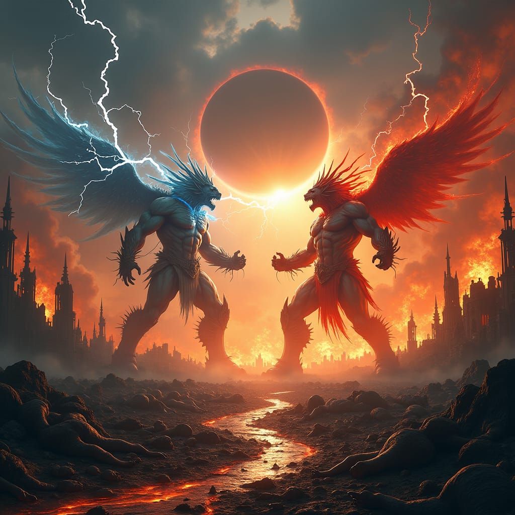 Epic Battle of Gods in Post-Apocalyptic World