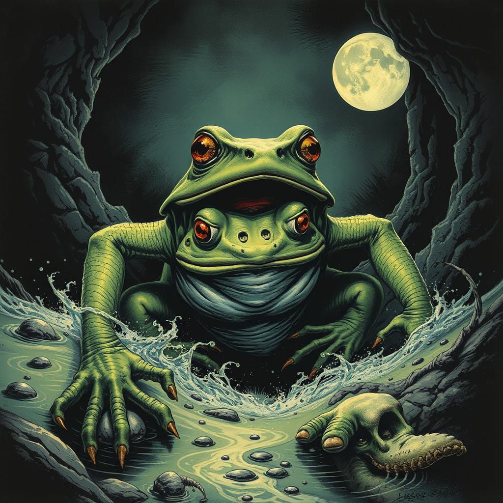 Surreal Cyberpunk Frog Reveals Fiery Apocalypse