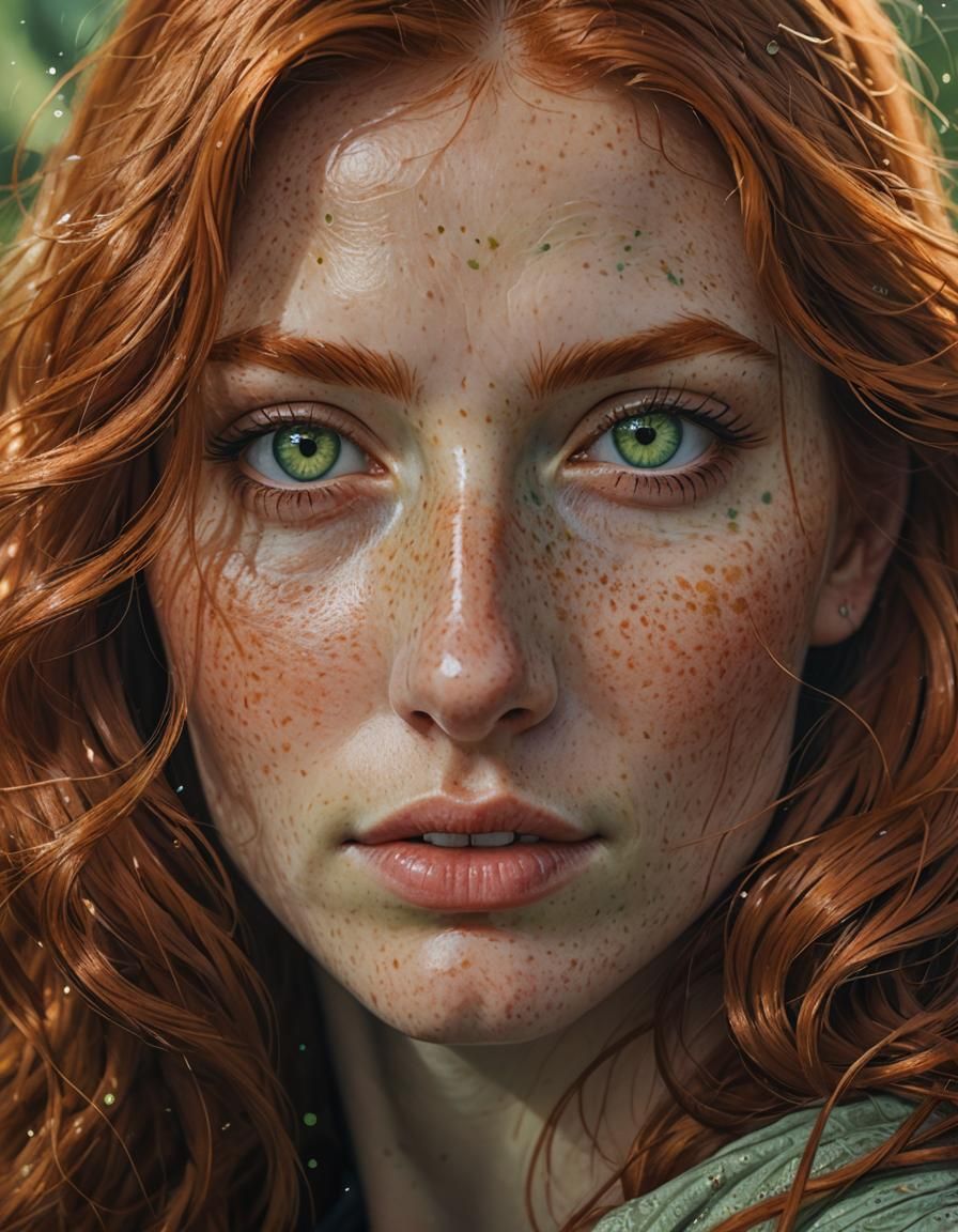 Hyperrealistic Portrait of a Redhead with Freckles