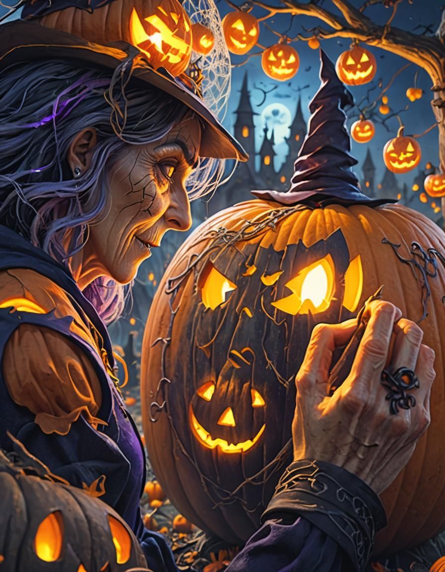 Whimsical Witch in Spooky Graveyard: Fantasy Art