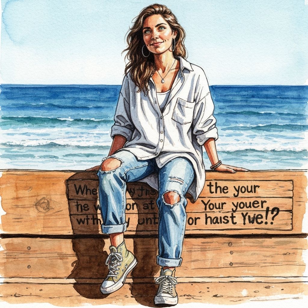 Watercolor Painting of Smiling Woman with Ocean Backdrop