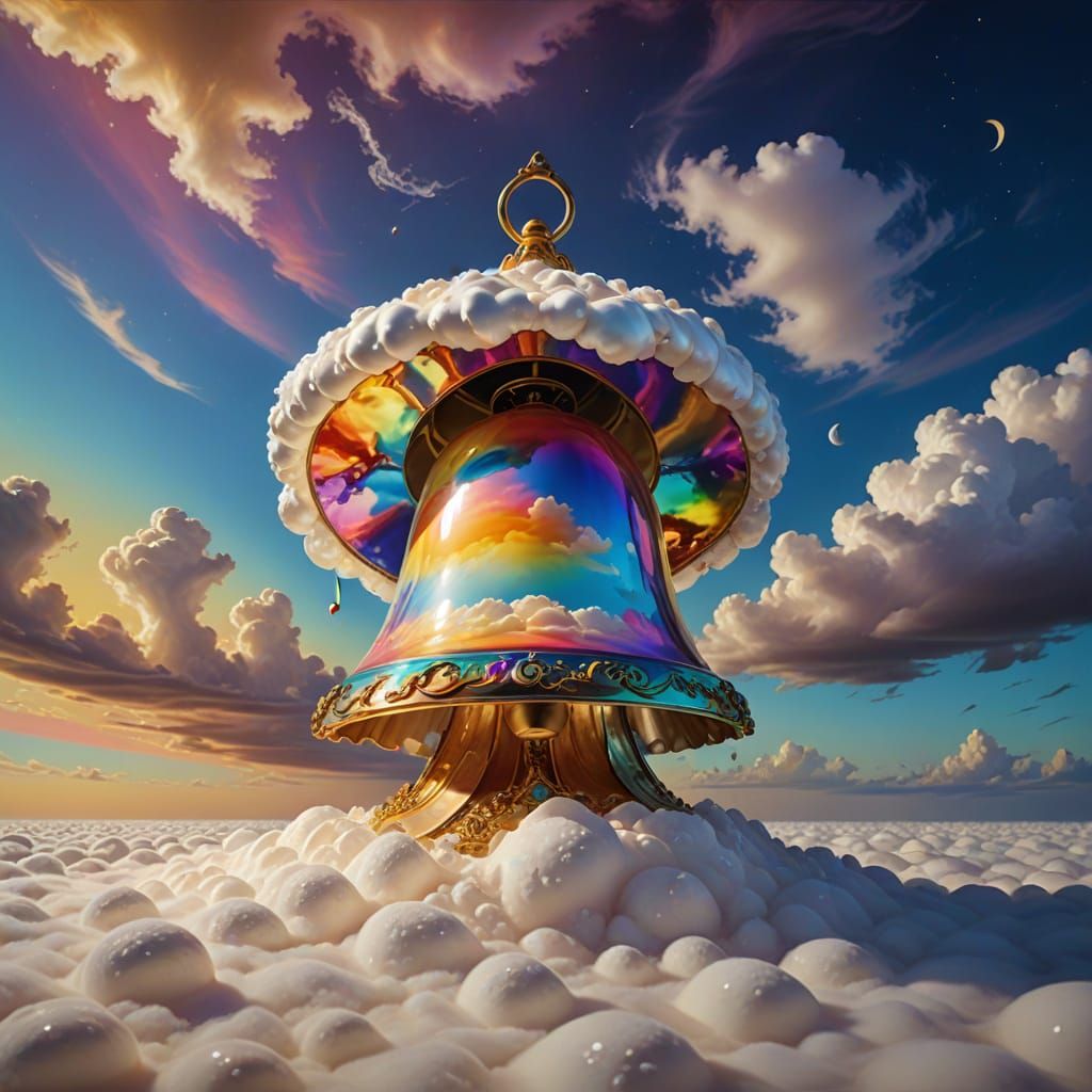 Surreal Eggshell Bell on Cloud, Psychedelic Fantasy Art