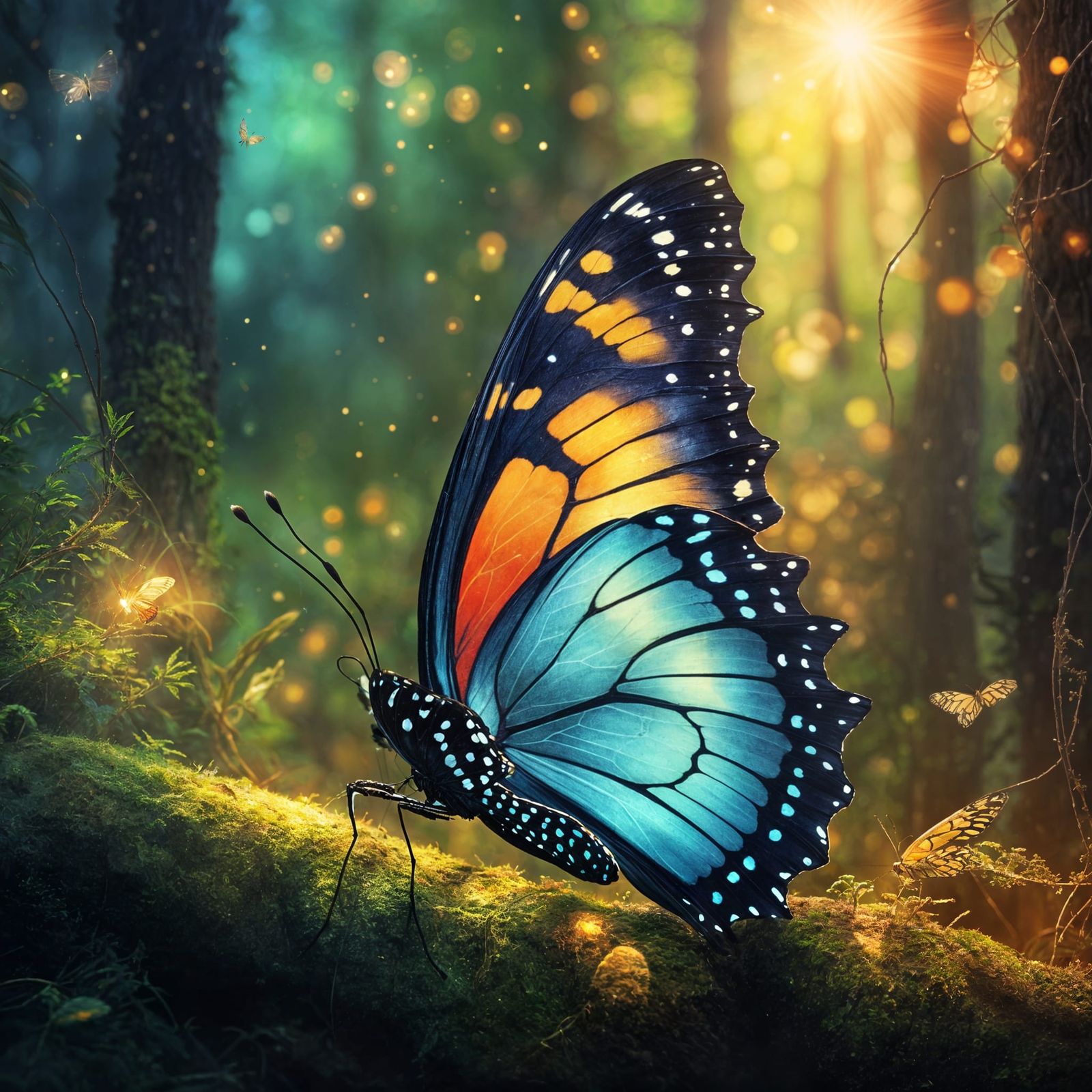 Glowing Butterfly in Enchanted Forest