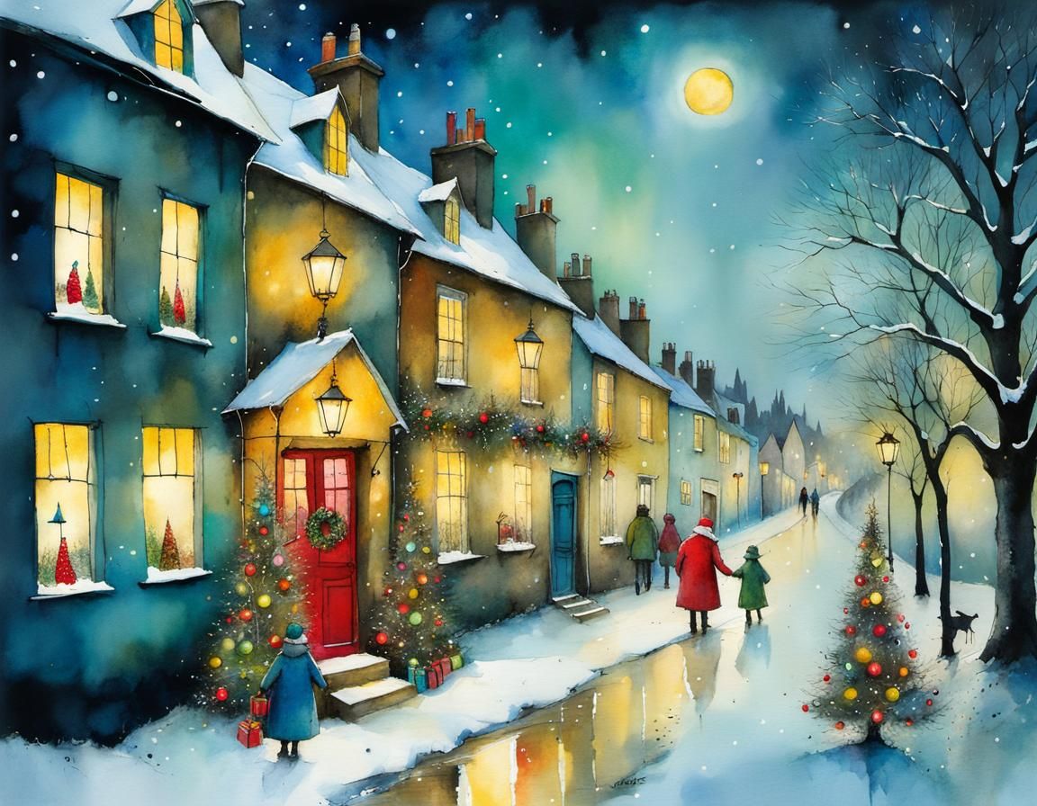 Wonderful Whimsical Christmas Scene with Magical Lights and...