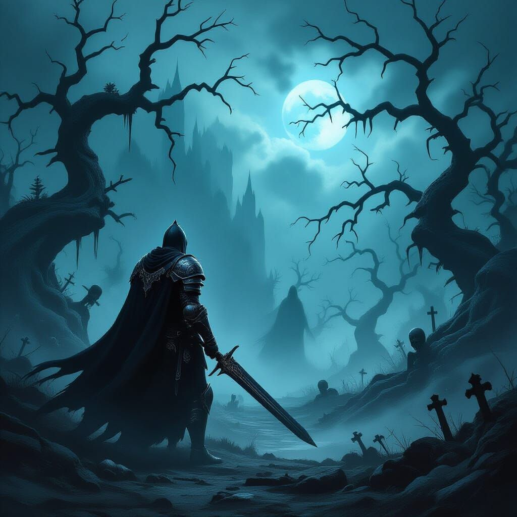 Knight in Obsidian Armor at Cursed Forest Edge