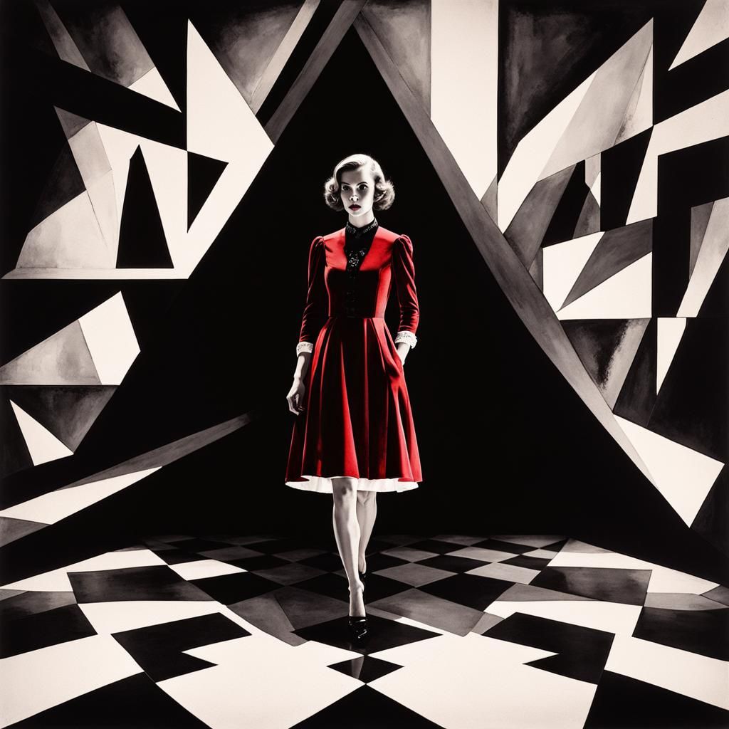 Woman in Red Dress: German Expressionist Style