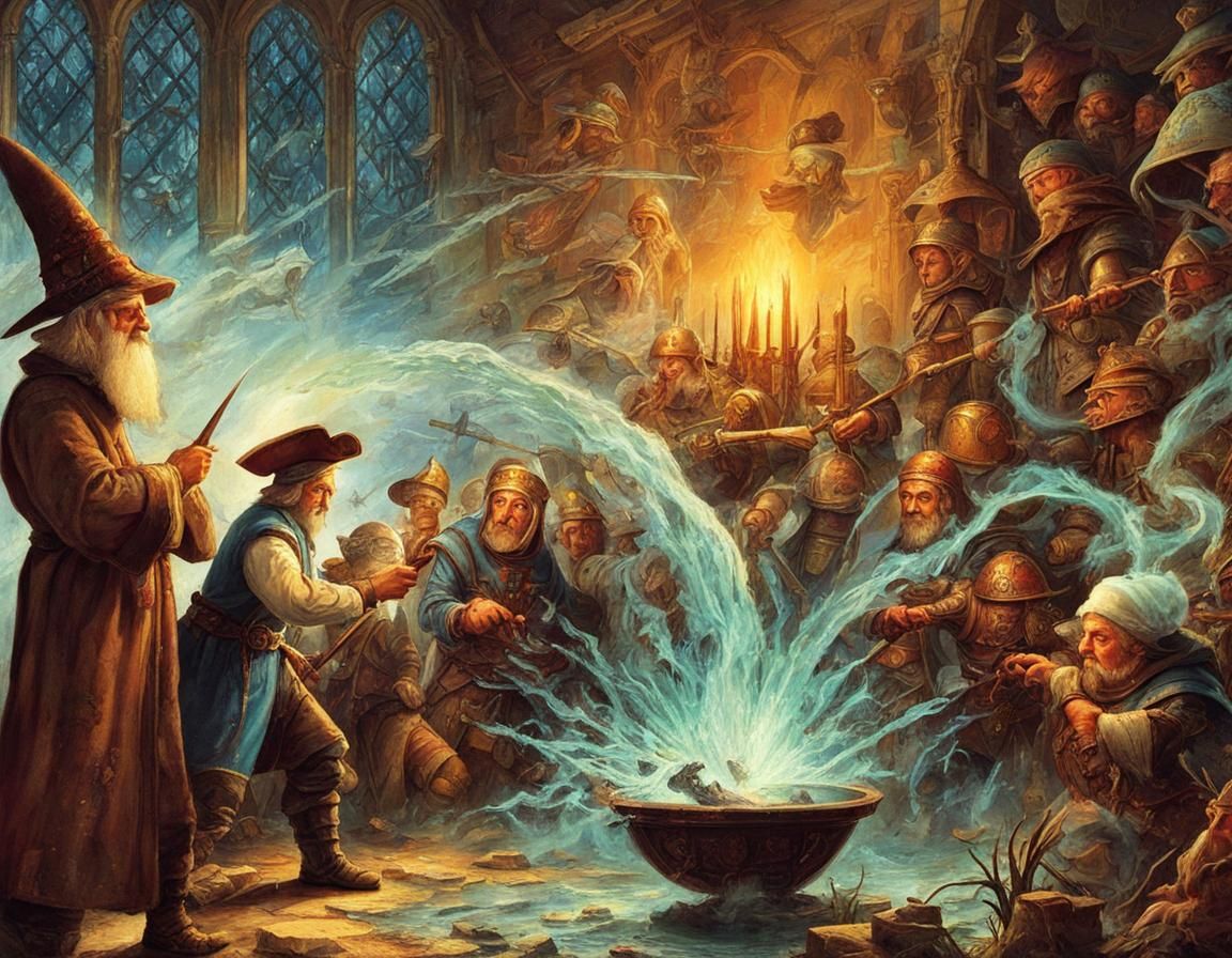 Gothe, "The Sorcerer's Apprentice." Endless water. 
What was the magic spell again?